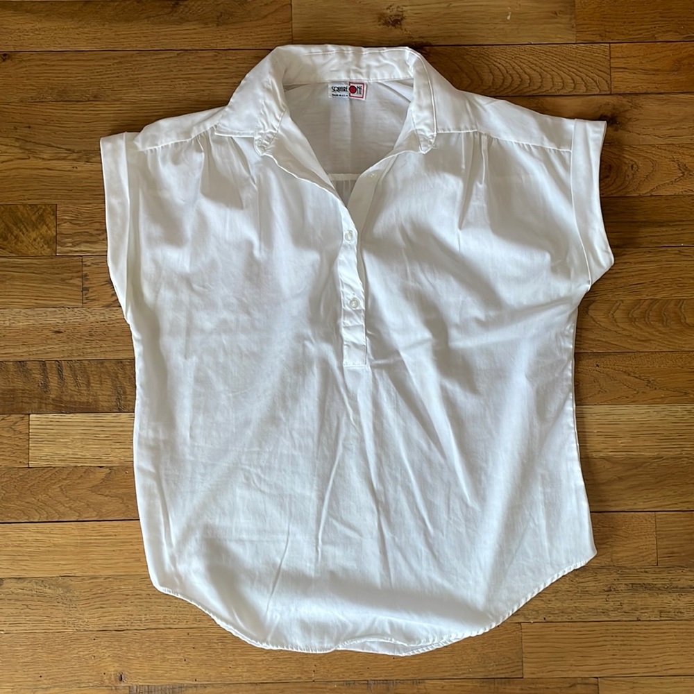 Vintage Gathered Poet Top Square One Small Short Sleeve Button Up